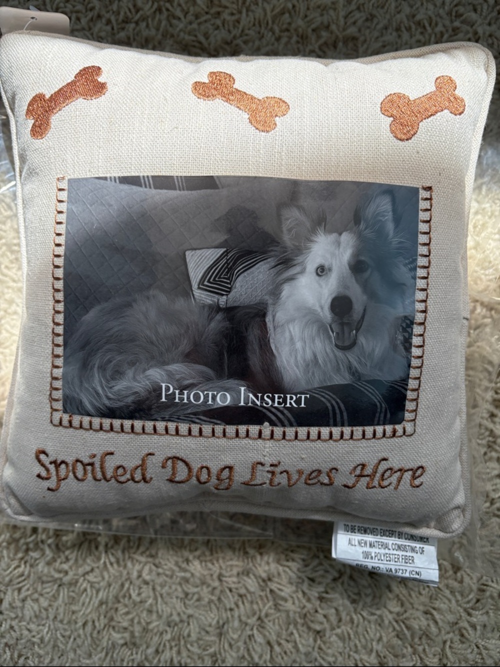 Soft Surroundings Cream Pillow with Brown Embroidery - Spoiled Dog Lives Here